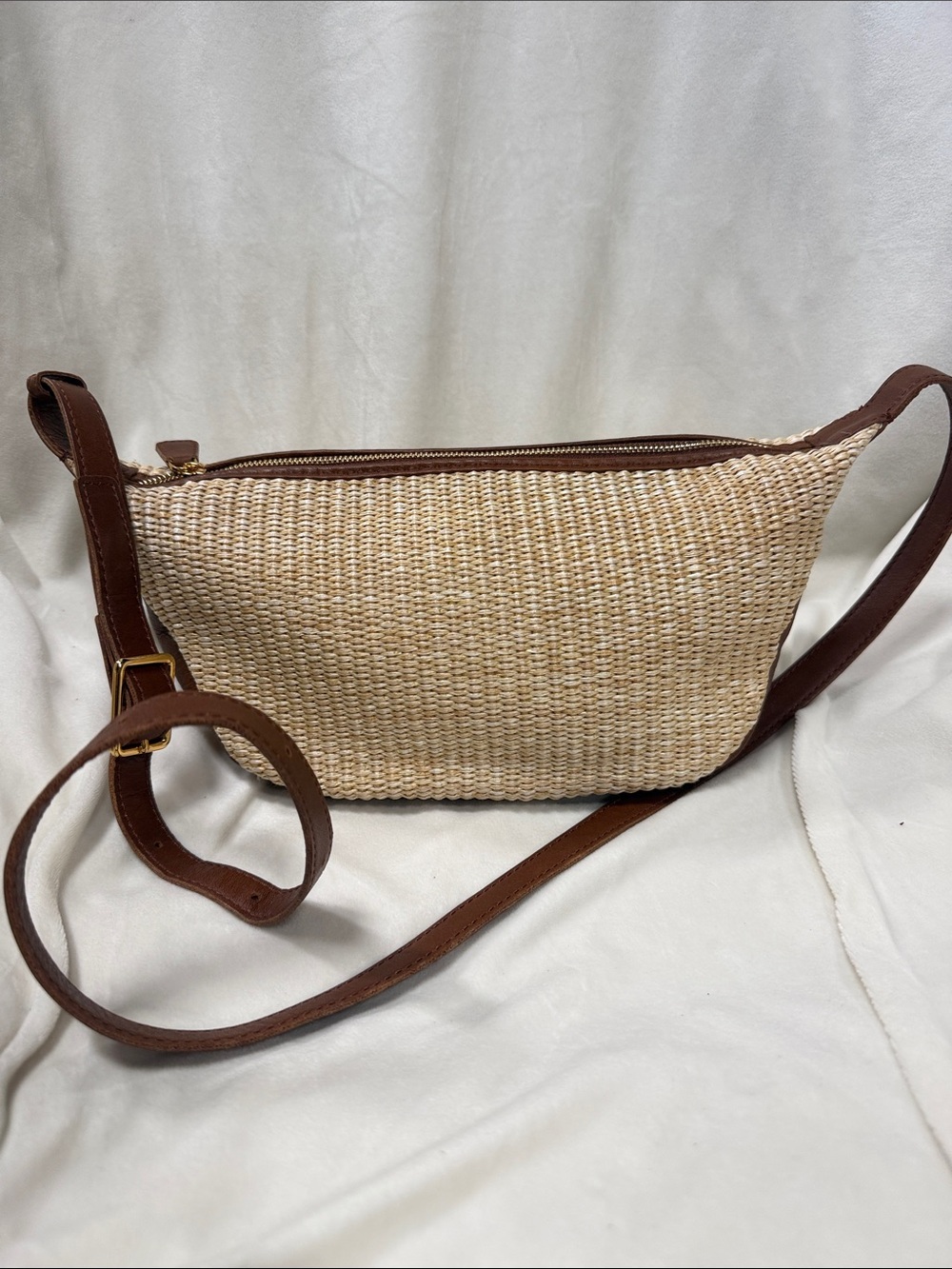 Madewell Woven Straw Crossbody Bag with Brown Leather Trim